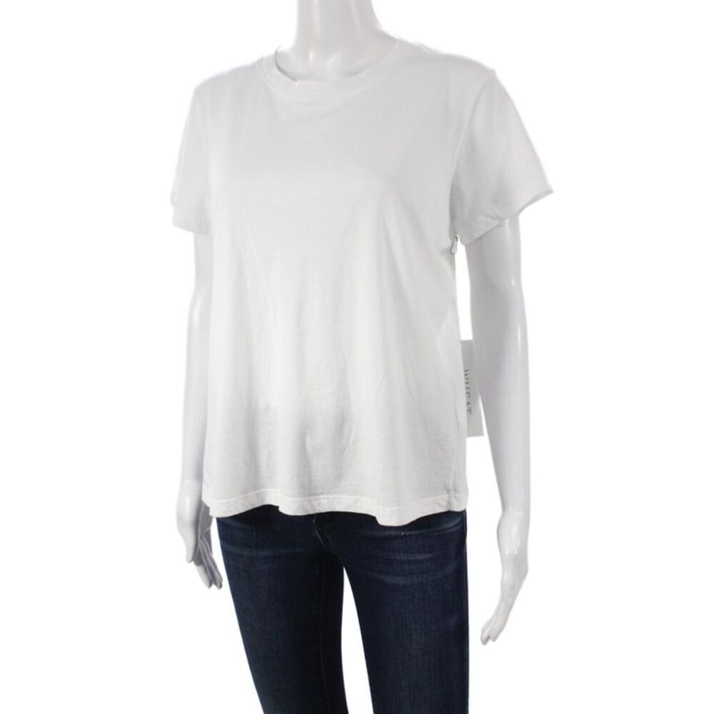 Wheat Women Basic White T-Shirt Crew Neck Short Sleeve 100% Cotton Size M
